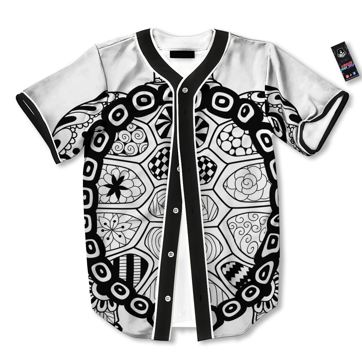 Maori Sea Turtle White And Black Print Baseball Jersey-grizzshop