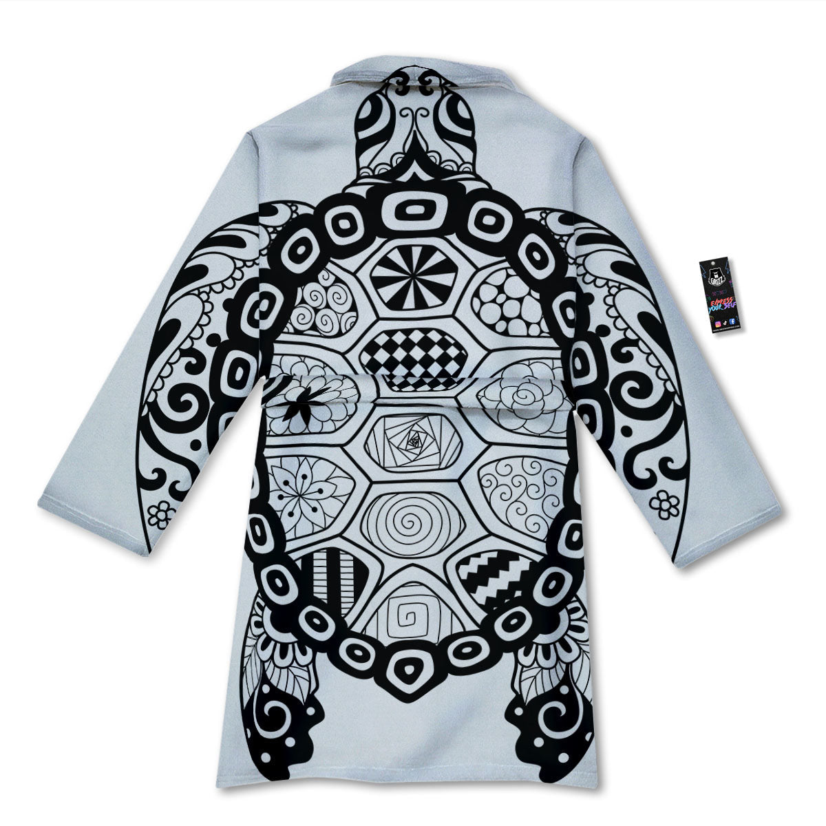 Maori Sea Turtle White And Black Print Bathrobe-grizzshop