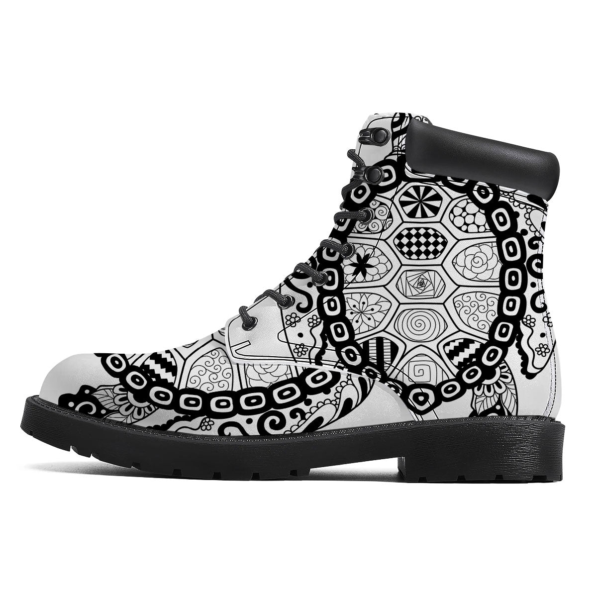 Maori Sea Turtle White And Black Print Boots-grizzshop