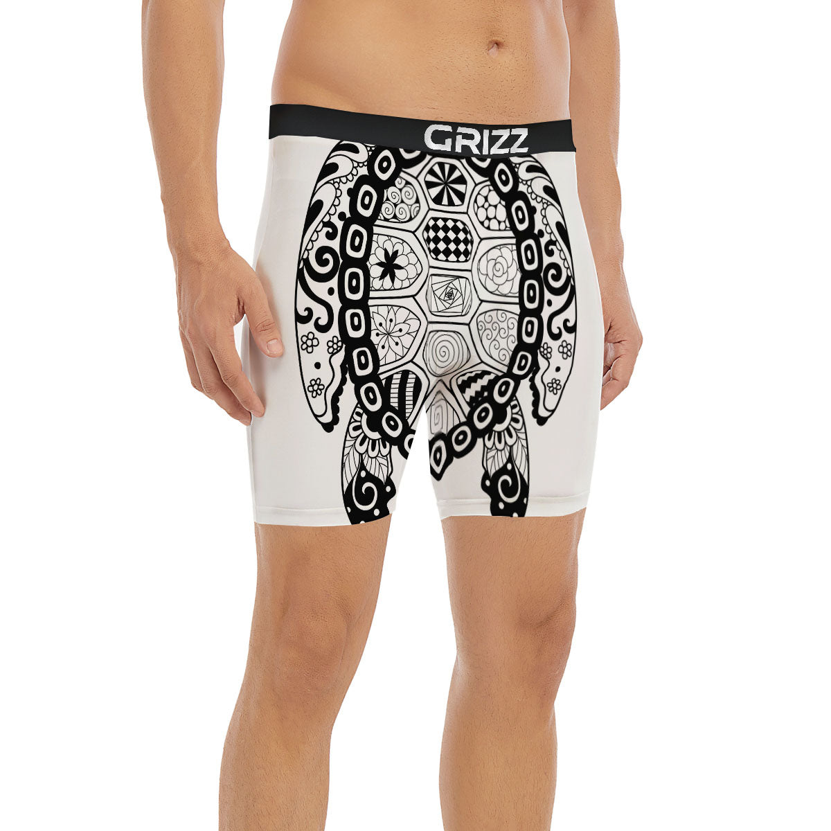 Maori Sea Turtle White And Black Print Boxer Briefs-grizzshop