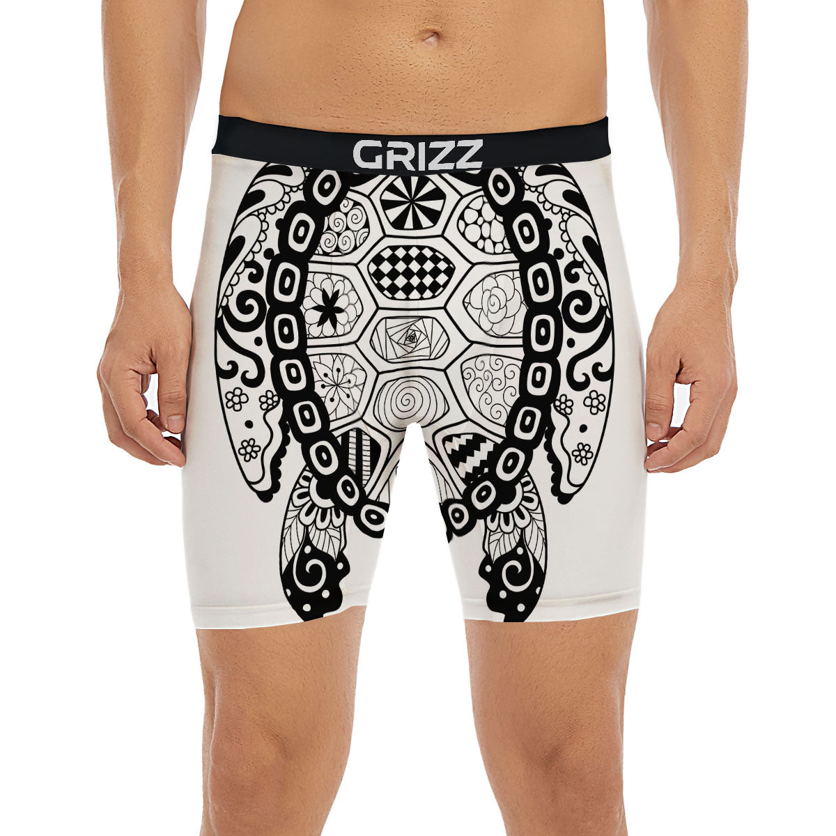 Maori Sea Turtle White And Black Print Boxer Briefs-grizzshop
