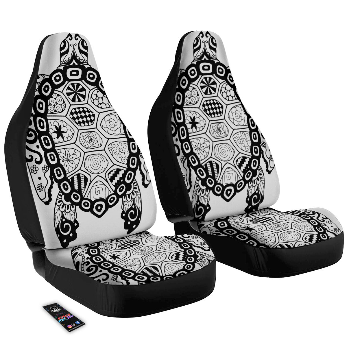 Maori Sea Turtle White And Black Print Car Seat Covers-grizzshop