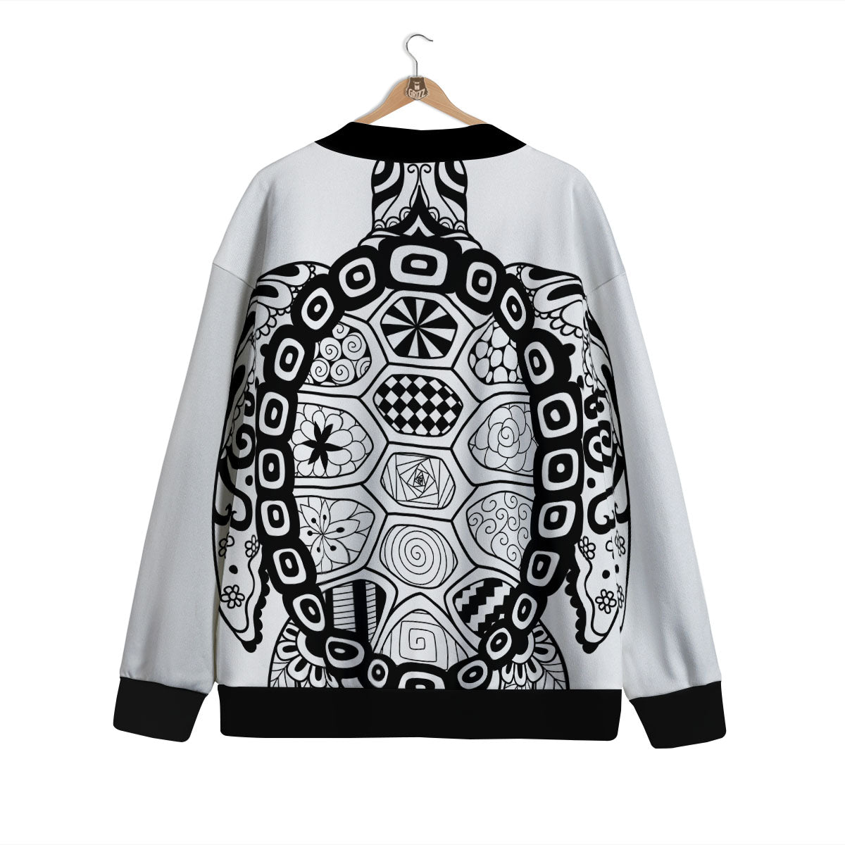 Maori Sea Turtle White And Black Print Cardigan-grizzshop