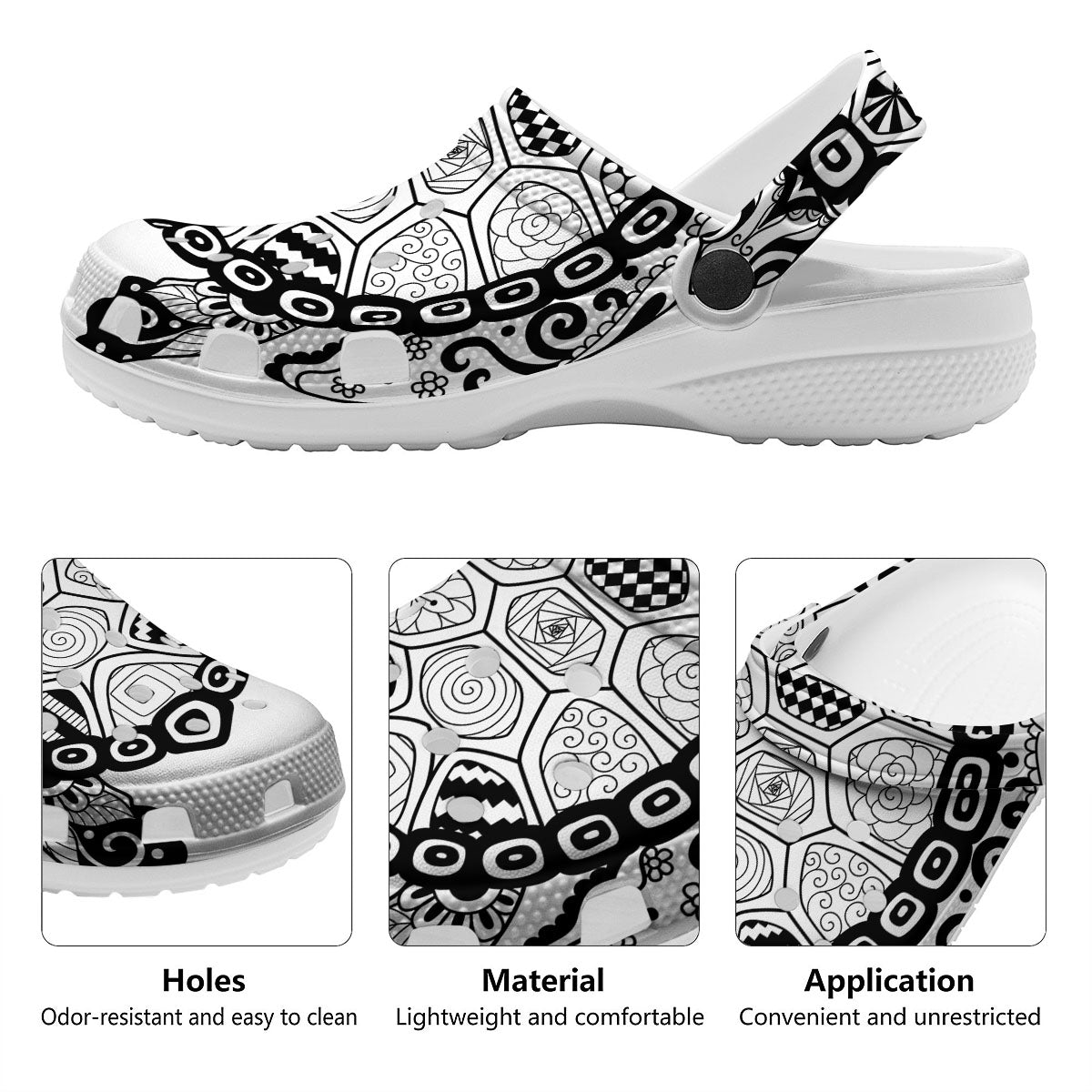 Maori Sea Turtle White And Black Print Clog-grizzshop