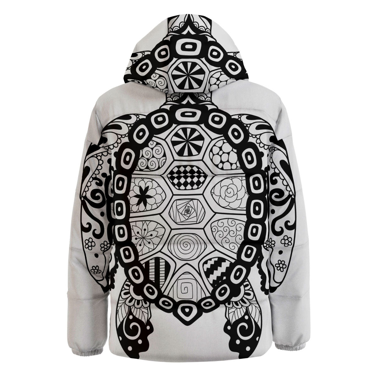 Maori Sea Turtle White And Black Print Down Jacket-grizzshop