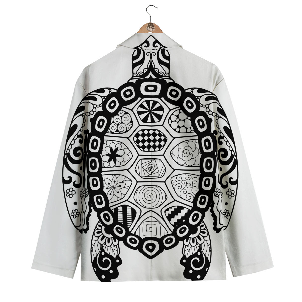 Maori Sea Turtle White And Black Print Men's Blazer-grizzshop