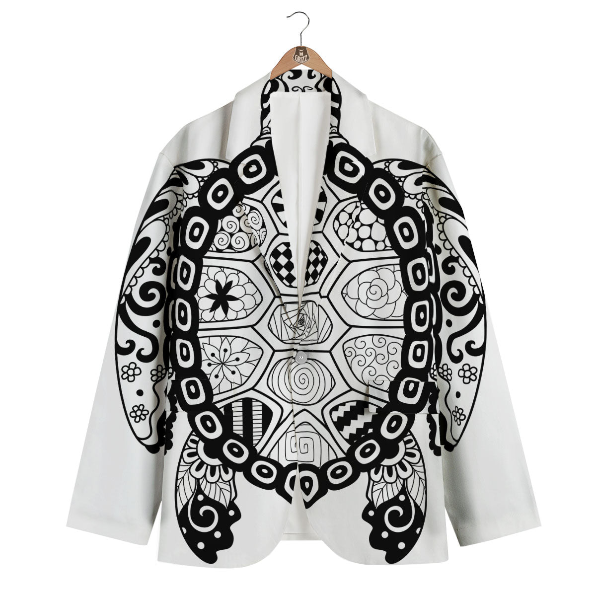 Maori Sea Turtle White And Black Print Men's Blazer-grizzshop