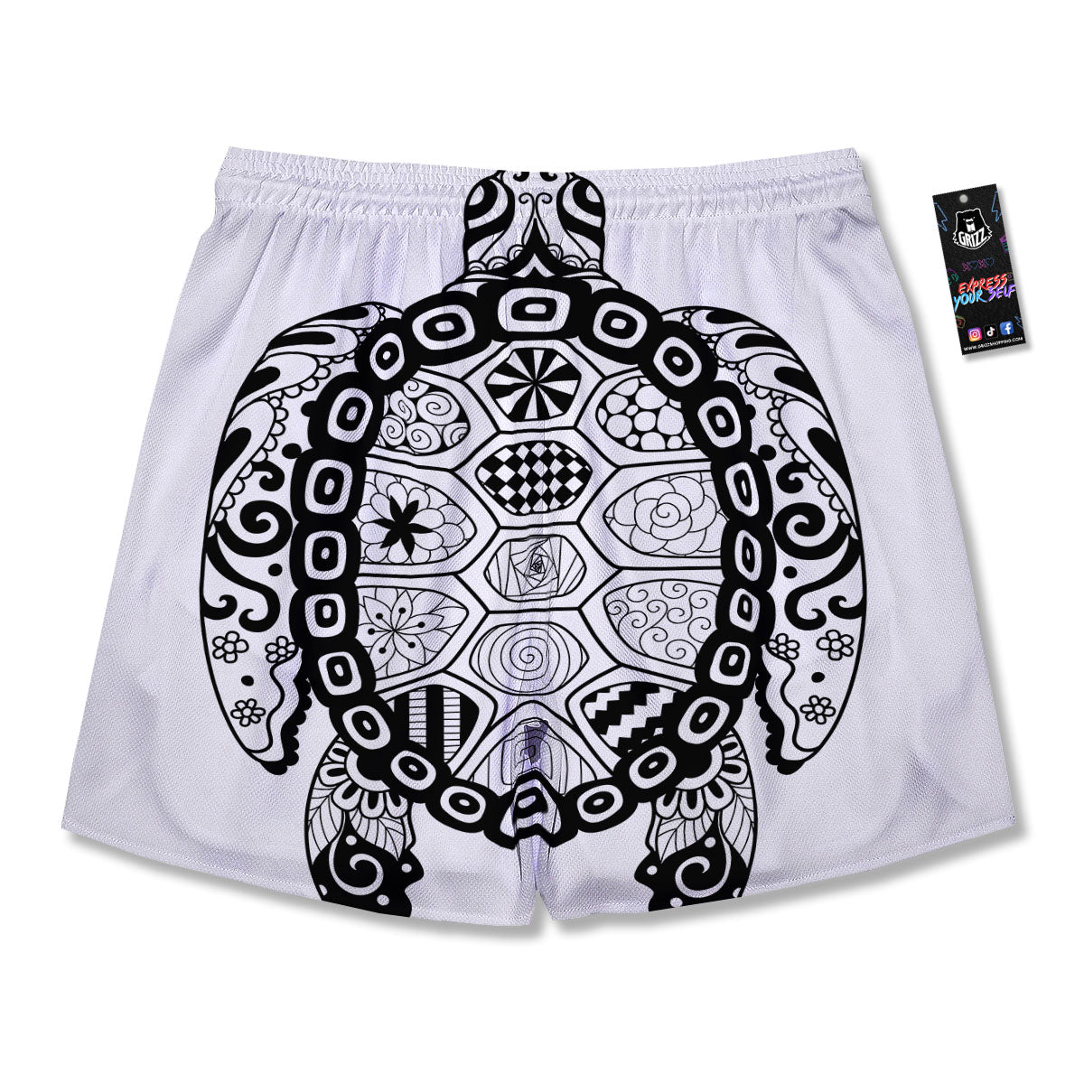 Maori Sea Turtle White And Black Print Men's Running Shorts-grizzshop