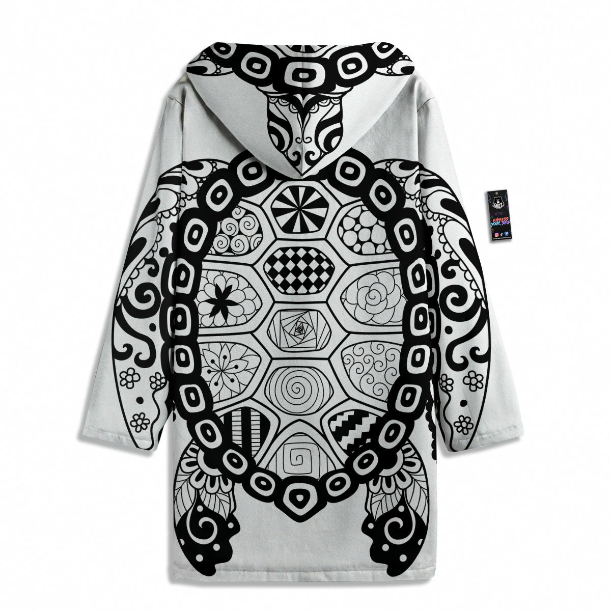 Maori Sea Turtle White And Black Print Men's Windbreaker Jacket-grizzshop