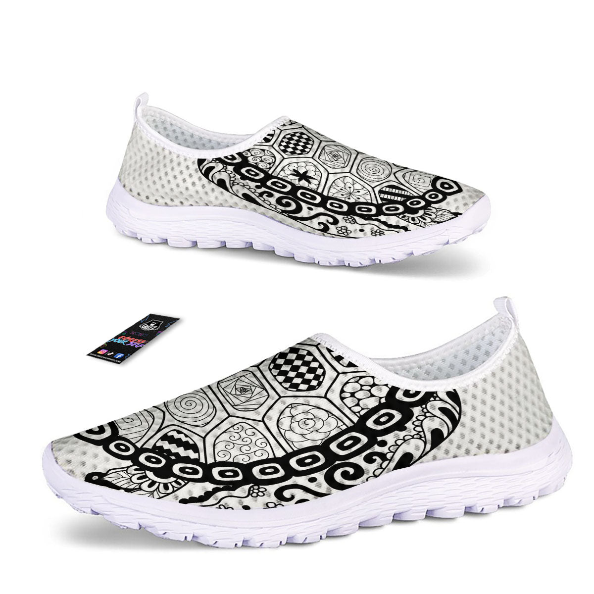 Maori Sea Turtle White And Black Print Nurse Shoes-grizzshop