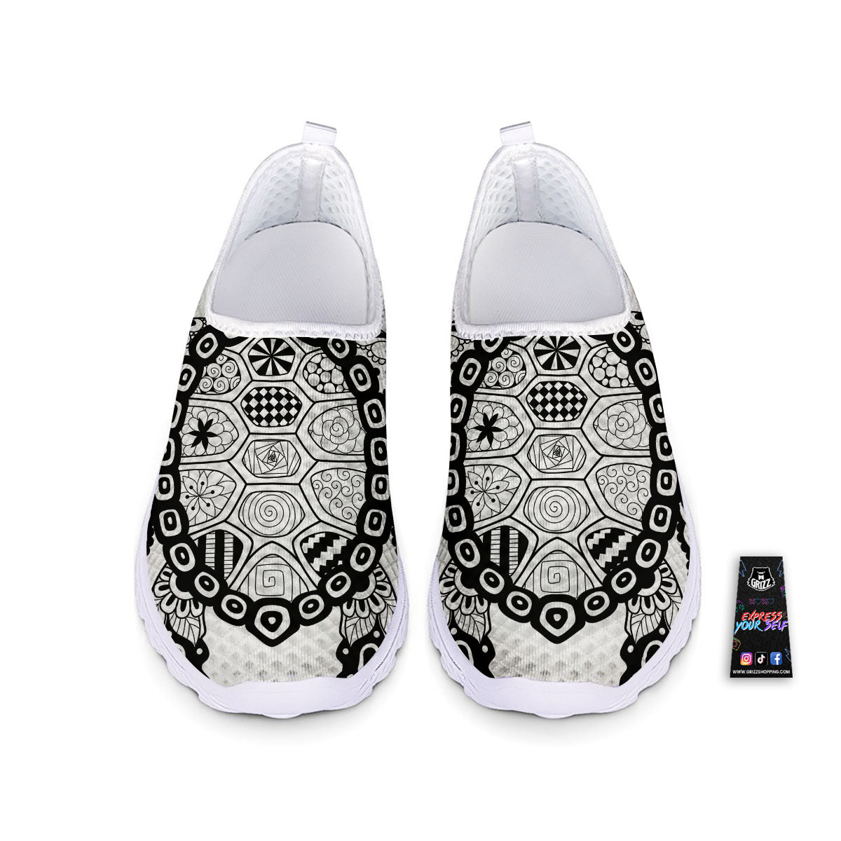 Maori Sea Turtle White And Black Print Nurse Shoes-grizzshop