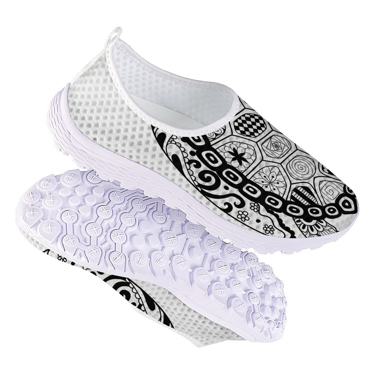 Maori Sea Turtle White And Black Print Nurse Shoes-grizzshop