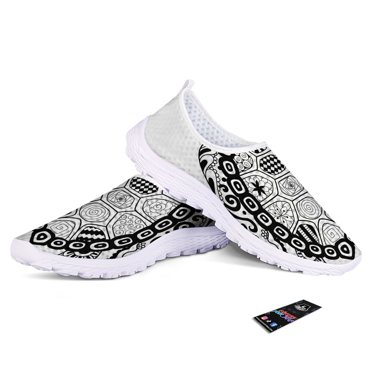 Maori Sea Turtle White And Black Print Nurse Shoes-grizzshop