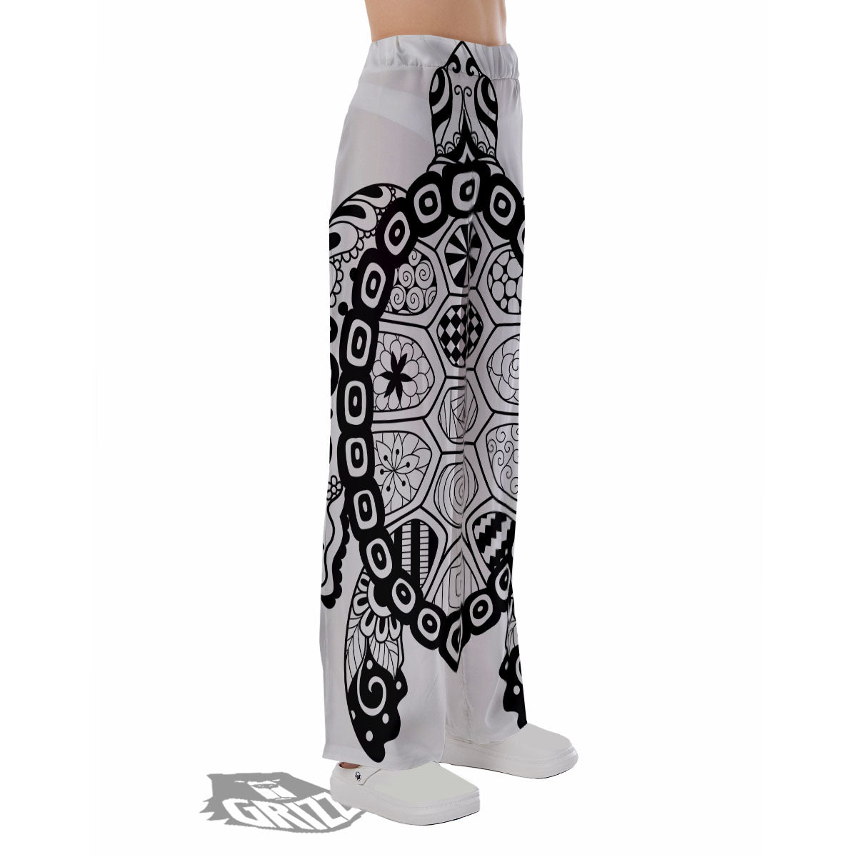Maori Sea Turtle White And Black Print Pajama Pants-grizzshop