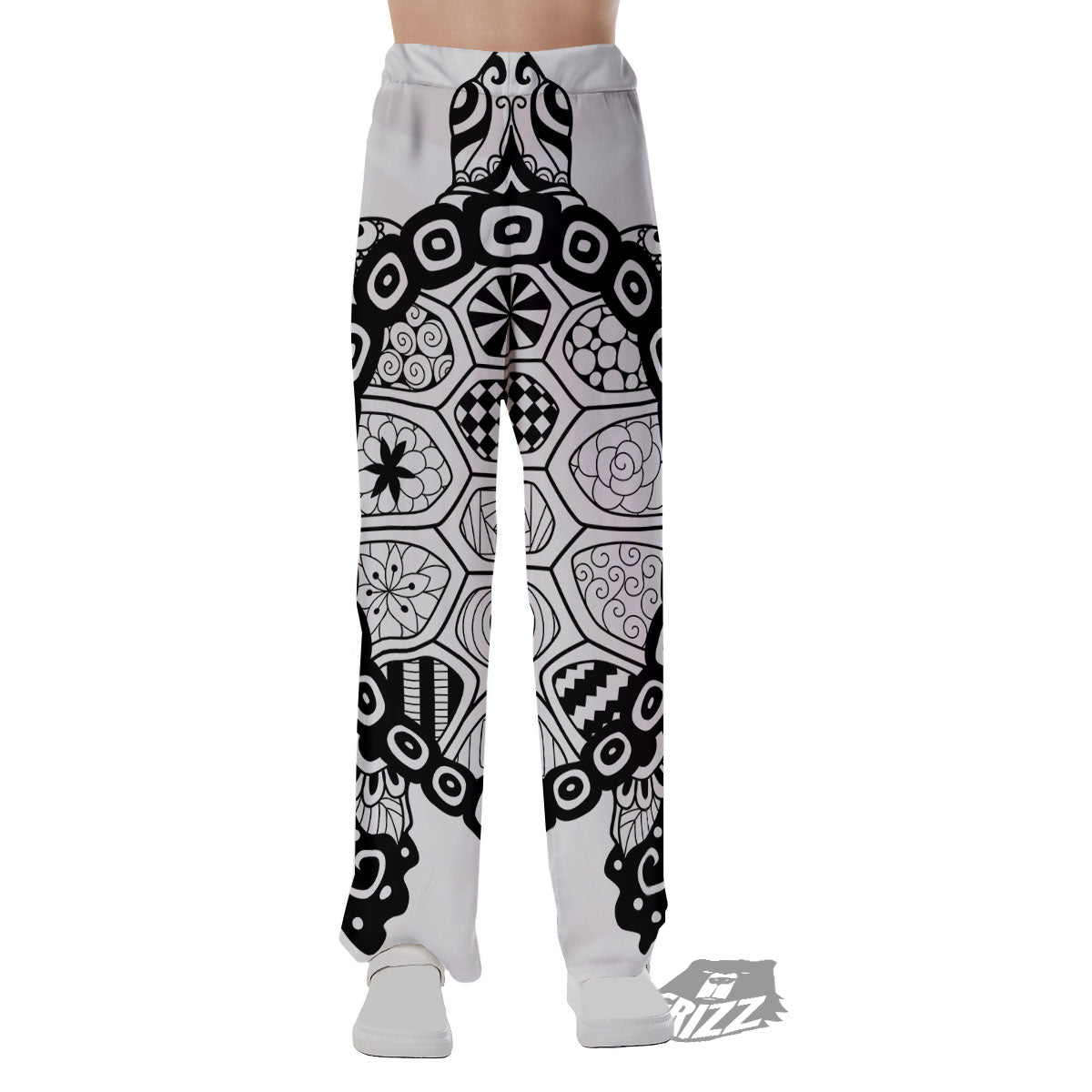 Maori Sea Turtle White And Black Print Pajama Pants-grizzshop