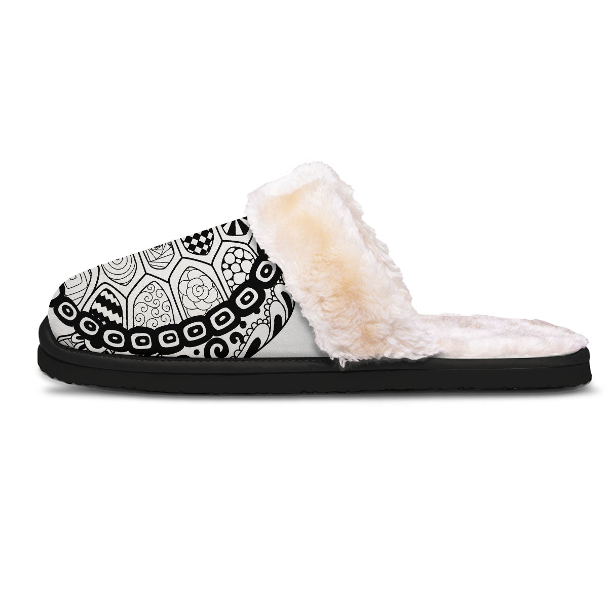 Maori Sea Turtle White And Black Print Slippers-grizzshop