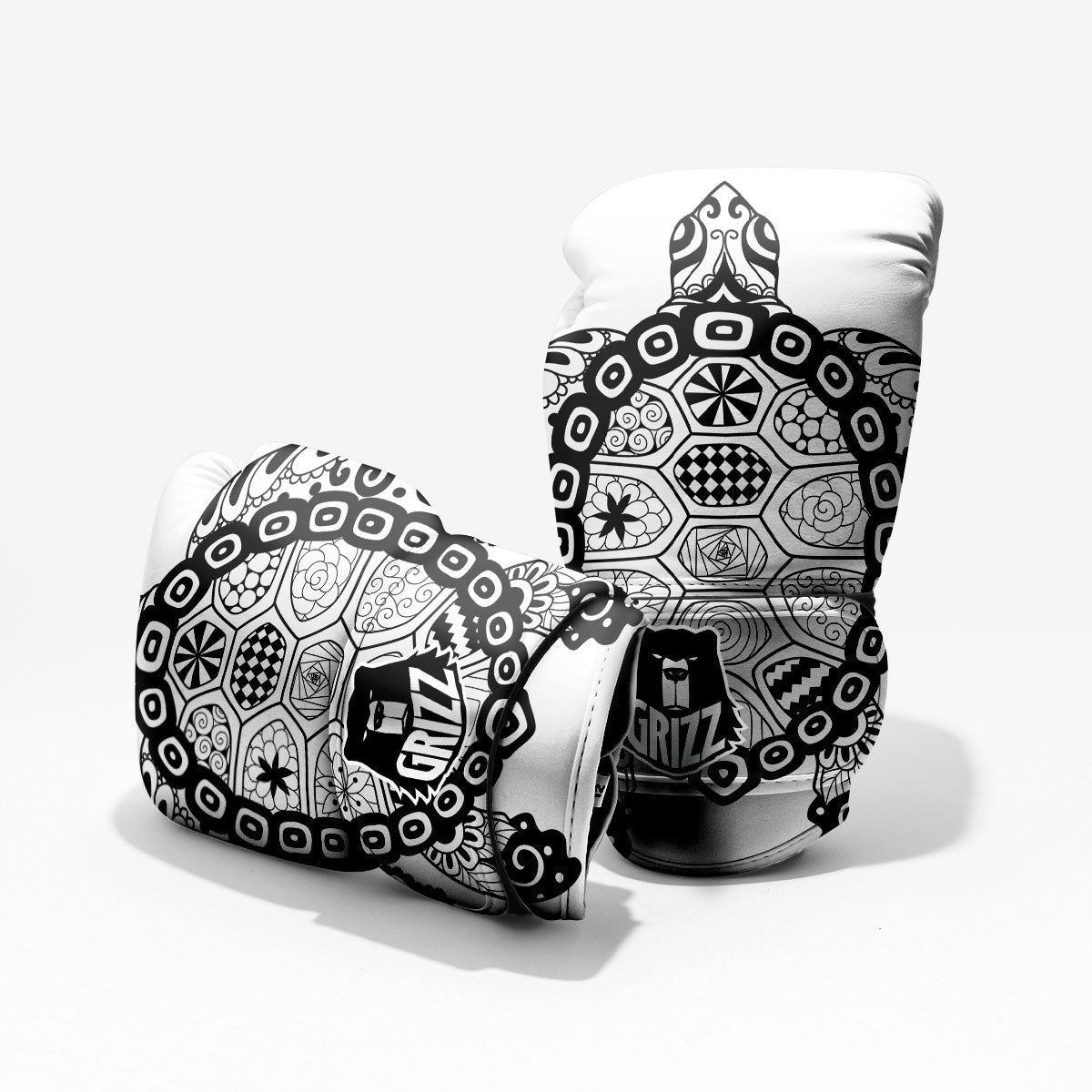 Maori Sea Turtle White And Black Print Pro Boxing Glove