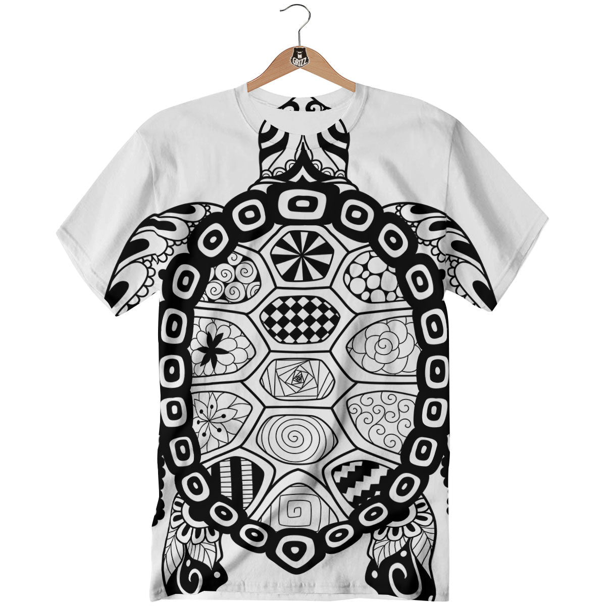 Maori Sea Turtle White And Black Print T-Shirt-grizzshop