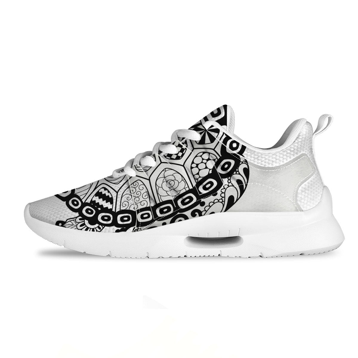 Maori Sea Turtle White And Black Print Tennis Shoes-grizzshop