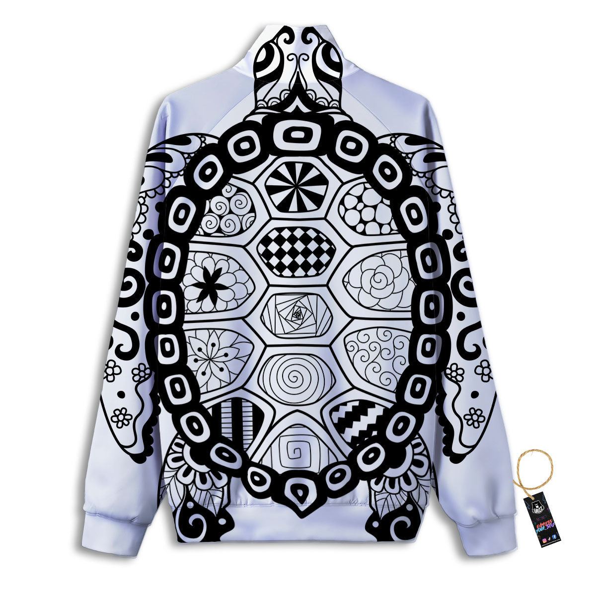 Maori Sea Turtle White And Black Print Track Jacket-grizzshop