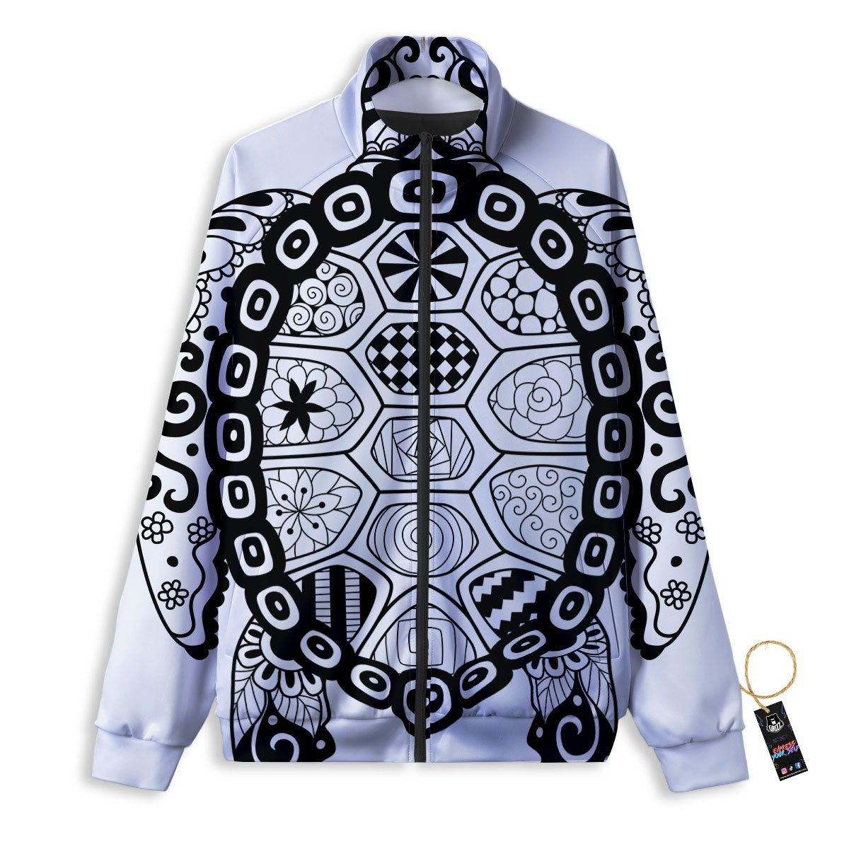 Maori Sea Turtle White And Black Print Track Jacket-grizzshop