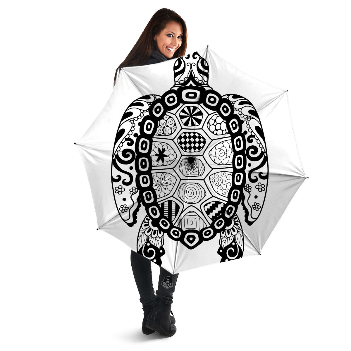 Maori Sea Turtle White And Black Print Umbrella-grizzshop