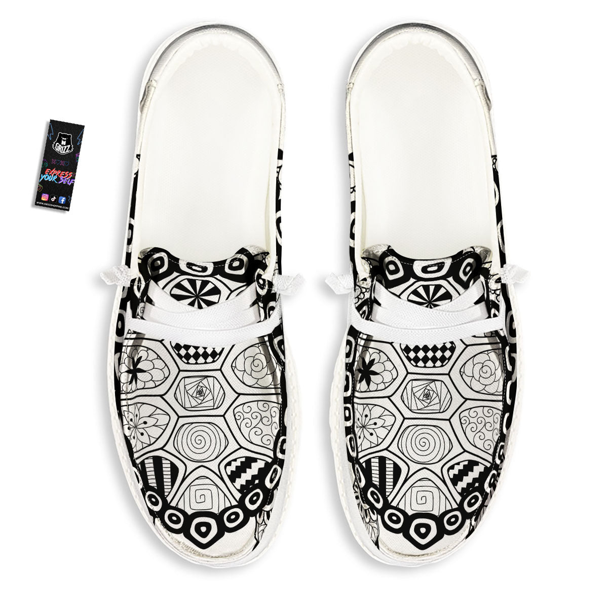 Maori Sea Turtle White And Black Print White Loafers-grizzshop