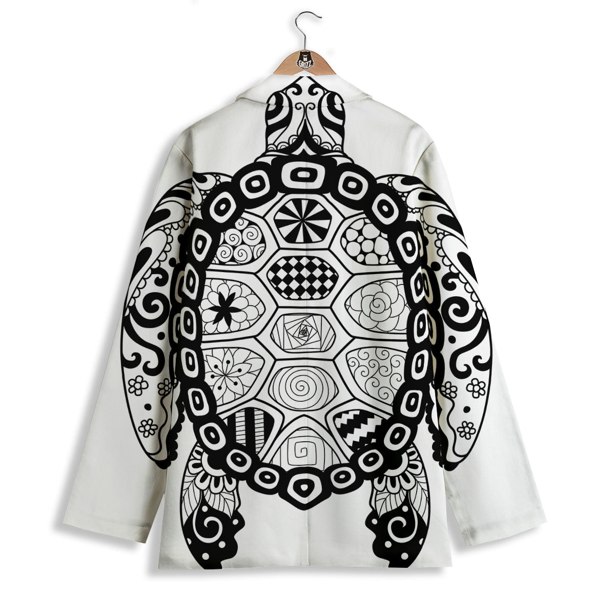 Maori Sea Turtle White And Black Print Women's Blazer-grizzshop
