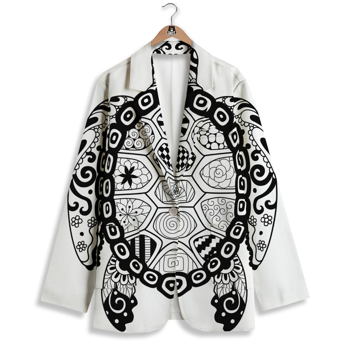 Maori Sea Turtle White And Black Print Women's Blazer-grizzshop