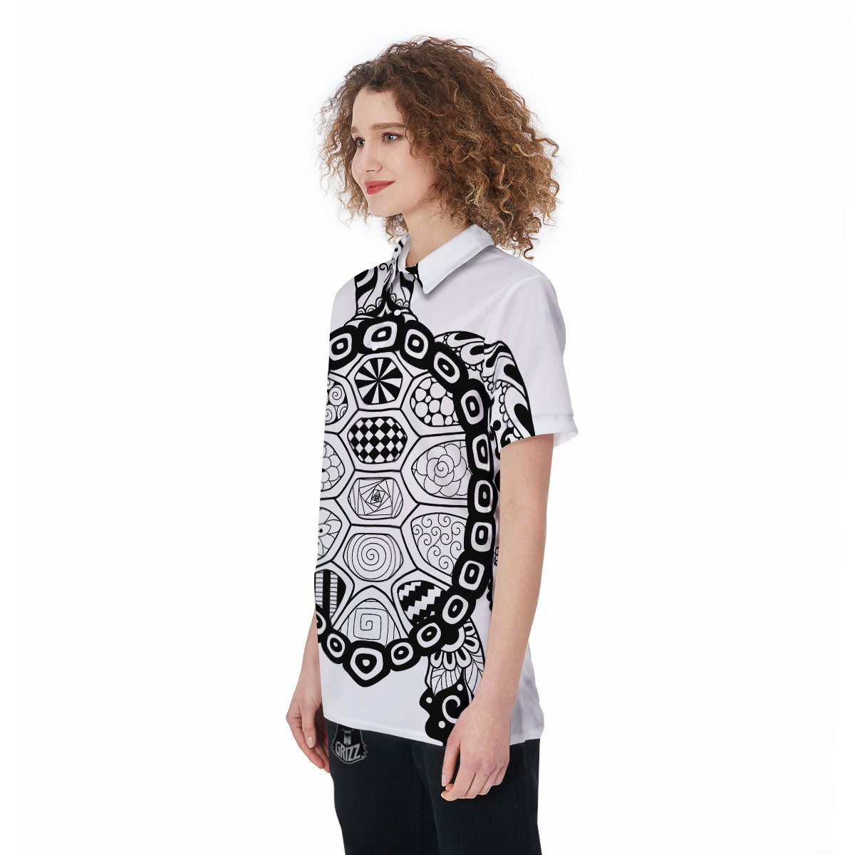 Maori Sea Turtle White And Black Print Women's Golf Shirts-grizzshop