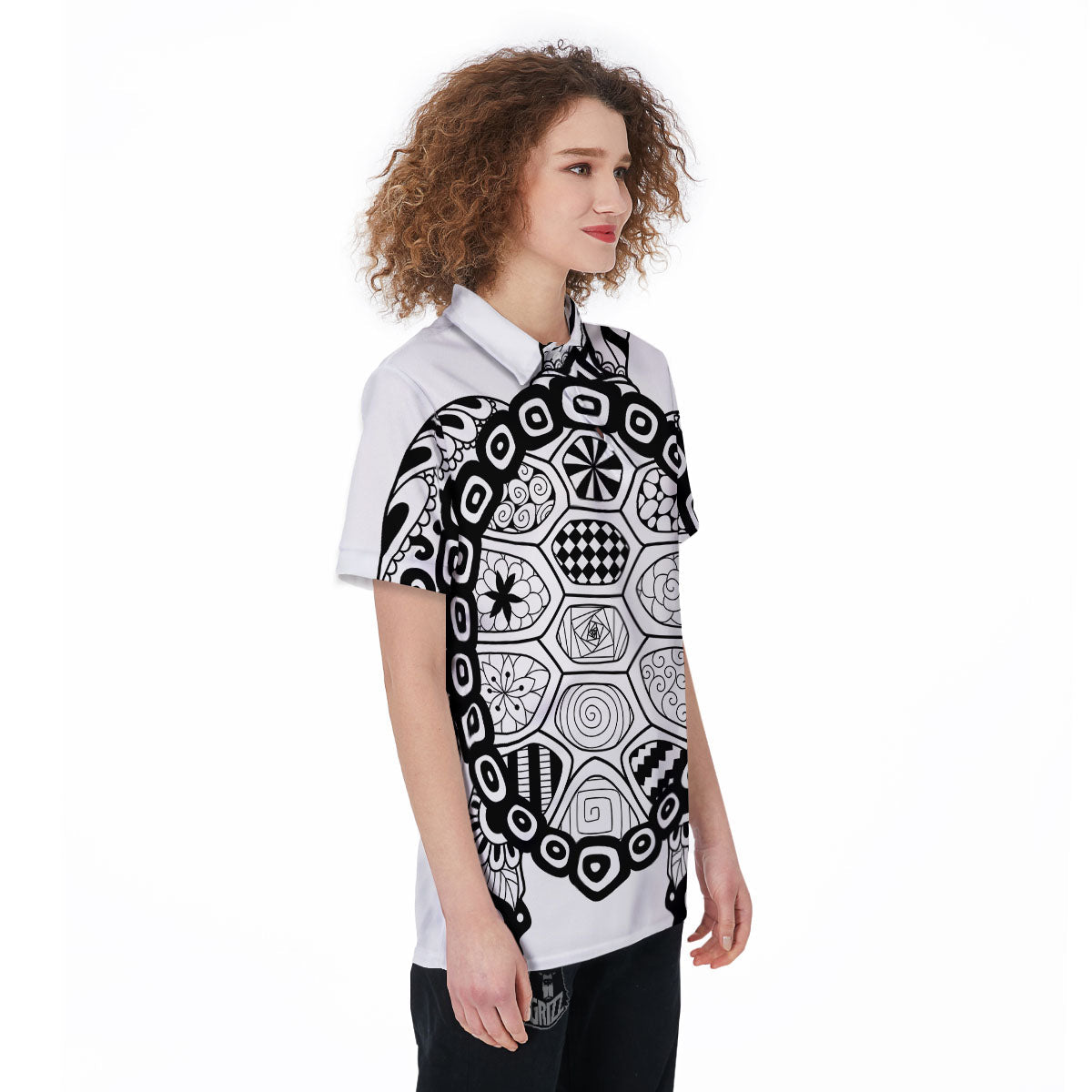 Maori Sea Turtle White And Black Print Women's Golf Shirts-grizzshop