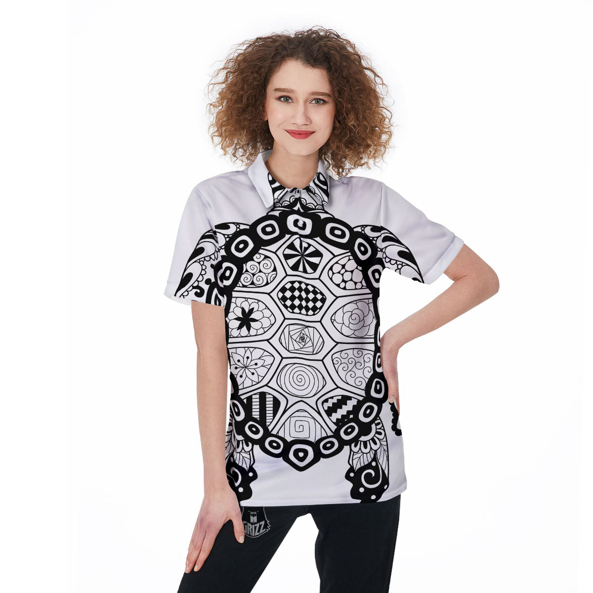 Maori Sea Turtle White And Black Print Women's Golf Shirts-grizzshop
