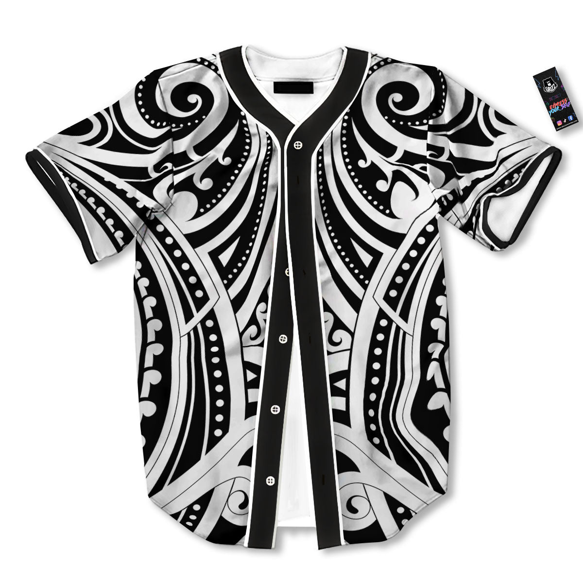 Maori Tattoo White And Black Print Baseball Jersey-grizzshop