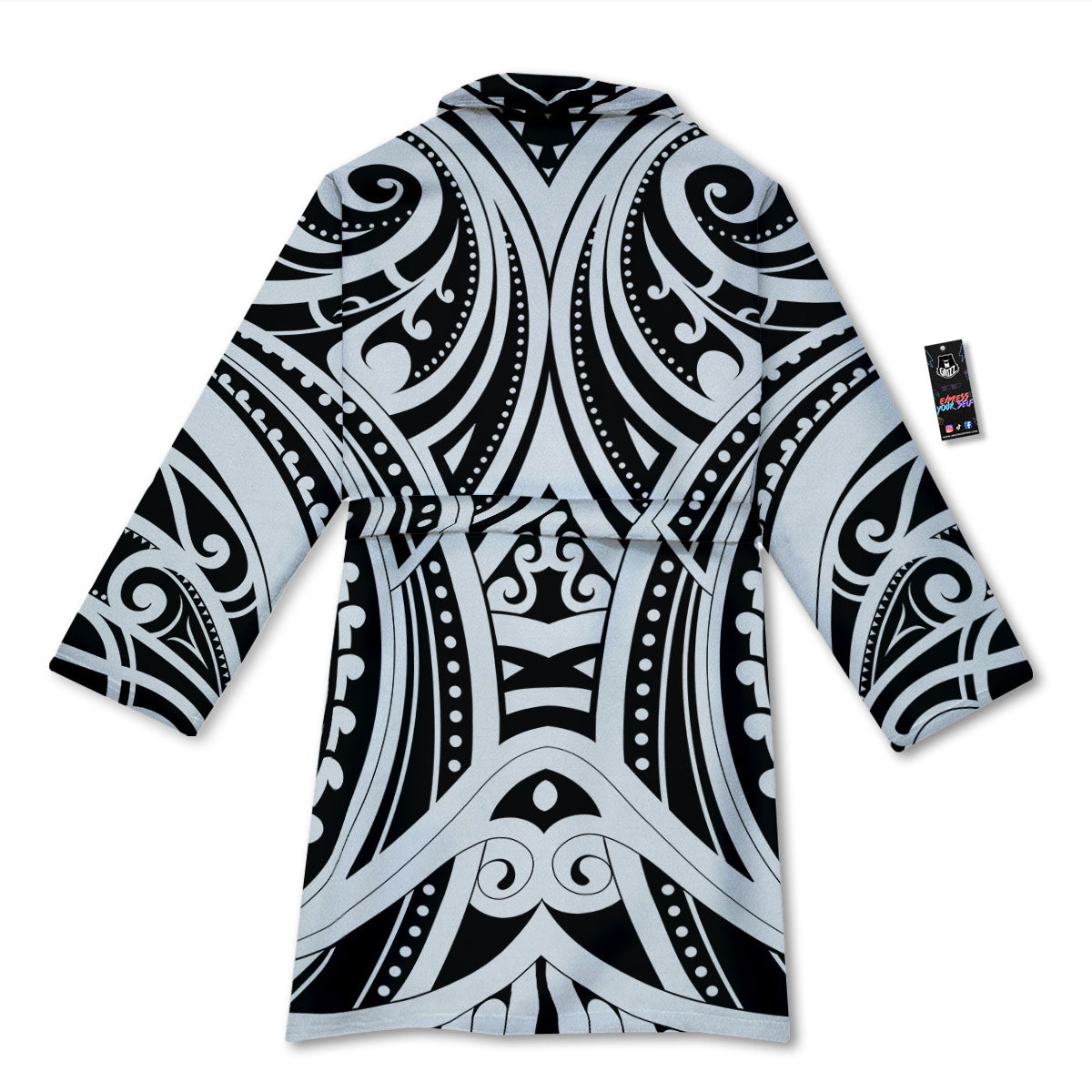 Maori Tattoo White And Black Print Bathrobe-grizzshop