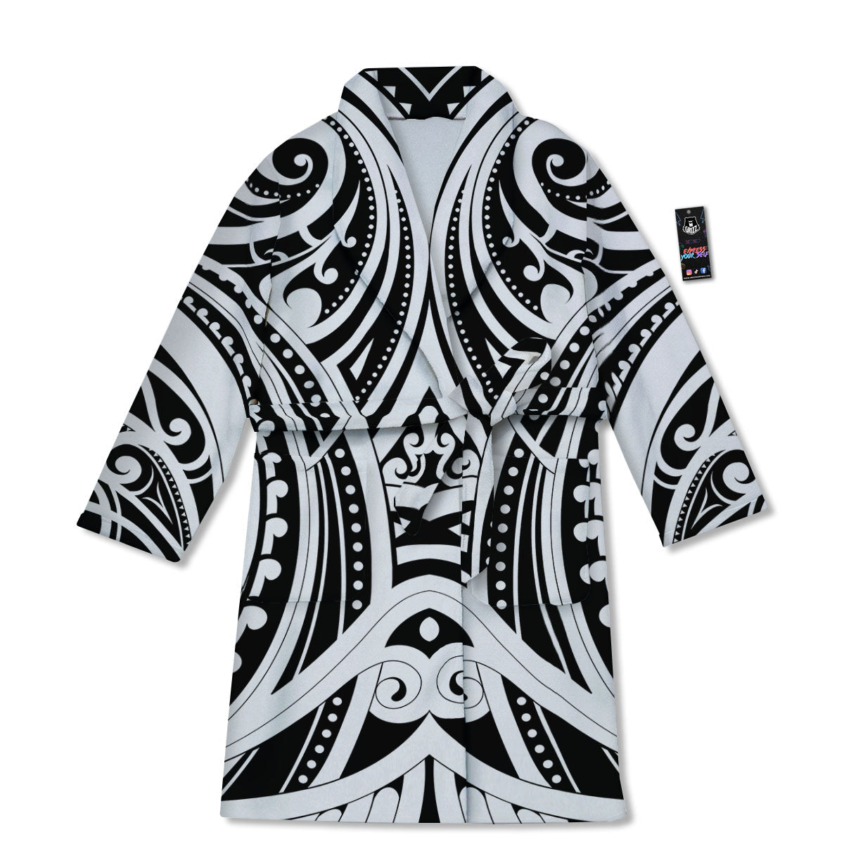 Maori Tattoo White And Black Print Bathrobe-grizzshop