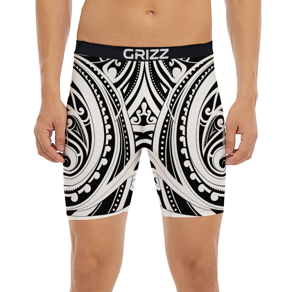 Maori Tattoo White And Black Print Boxer Briefs-grizzshop