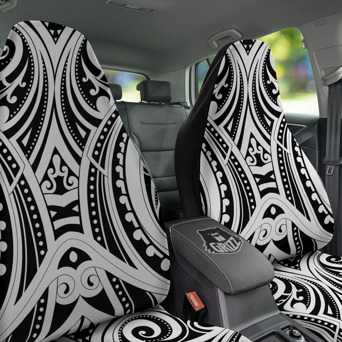 Maori Tattoo White And Black Print Car Seat Covers-grizzshop