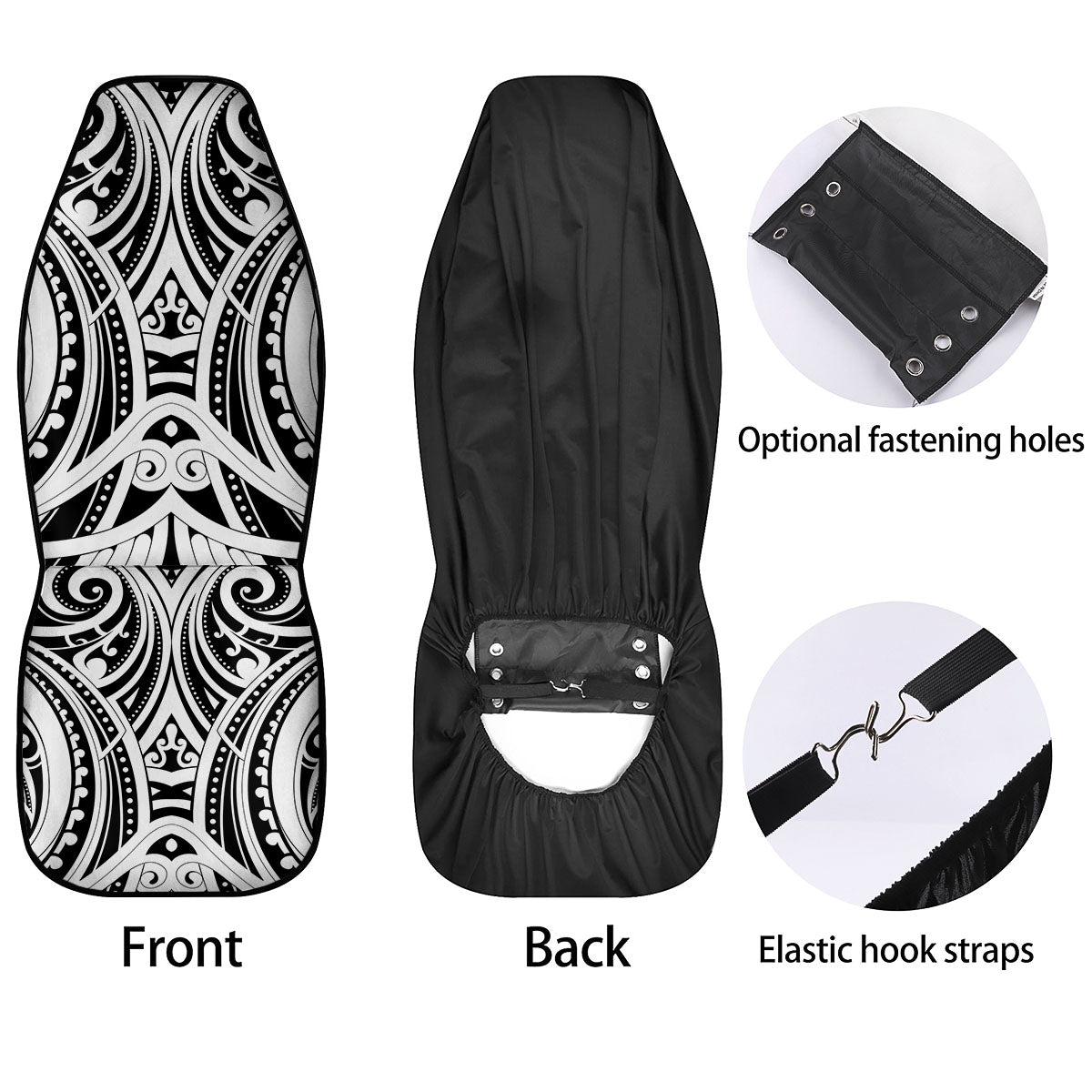 Maori Tattoo White And Black Print Car Seat Covers-grizzshop