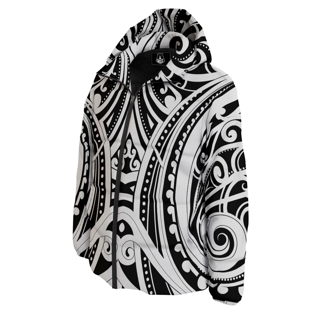 Maori Tattoo White And Black Print Down Jacket-grizzshop