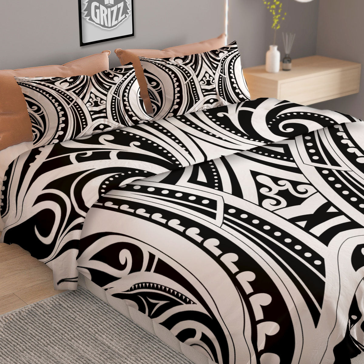 Maori Tattoo White And Black Print Duvet Cover Bedding Set