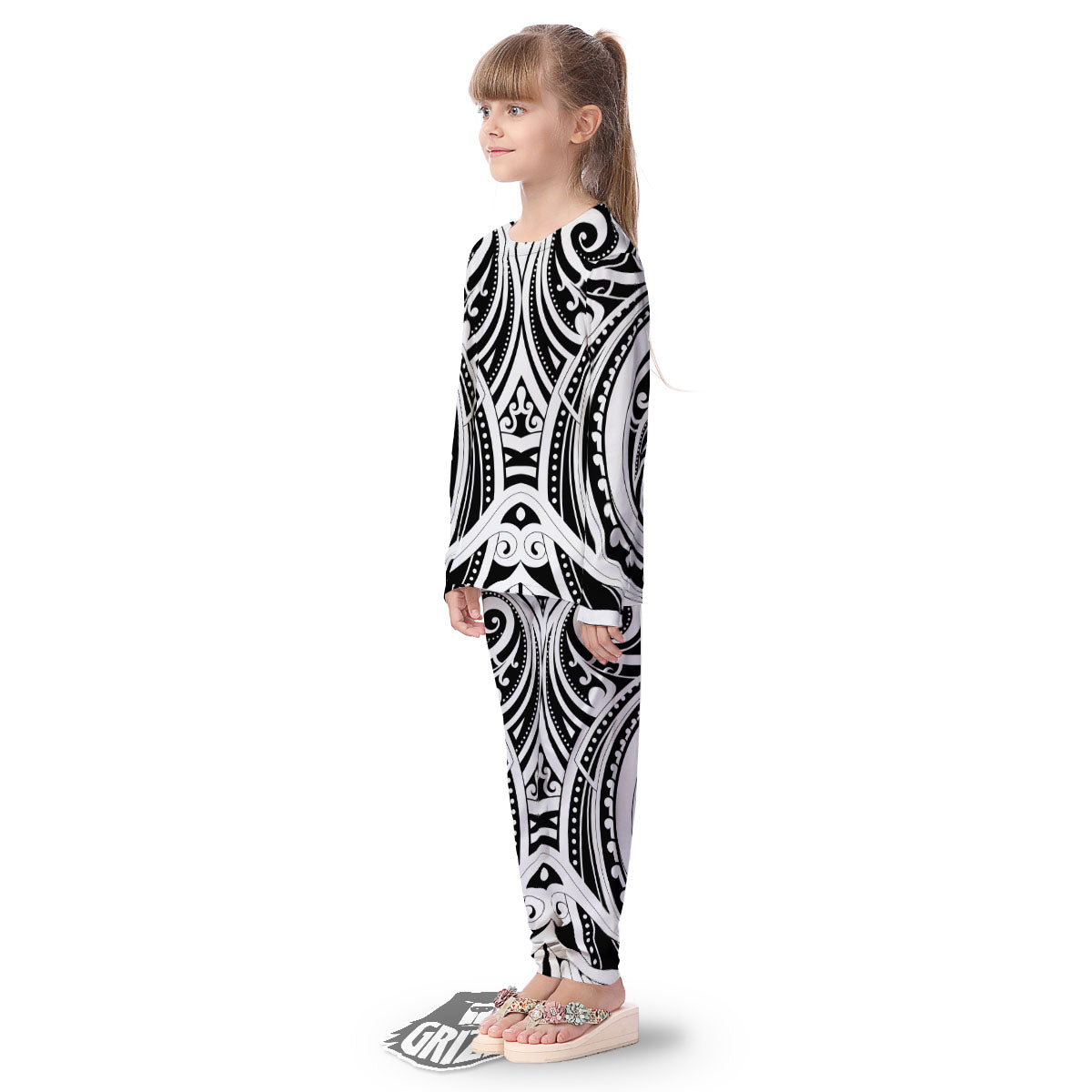 Maori Tattoo White And Black Print Kid's Pajamas-grizzshop