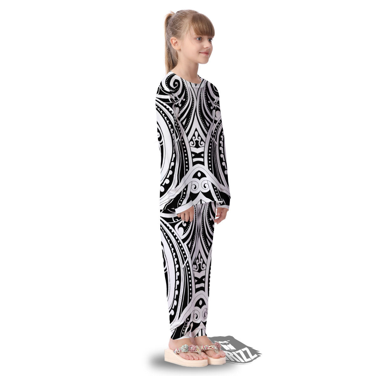 Maori Tattoo White And Black Print Kid's Pajamas-grizzshop