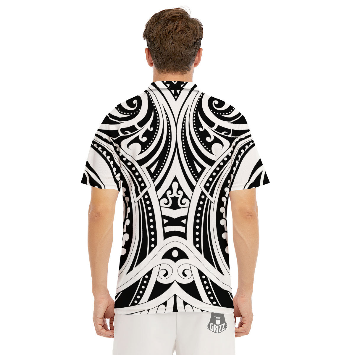 Maori Tattoo White And Black Print Men's Golf Shirts-grizzshop