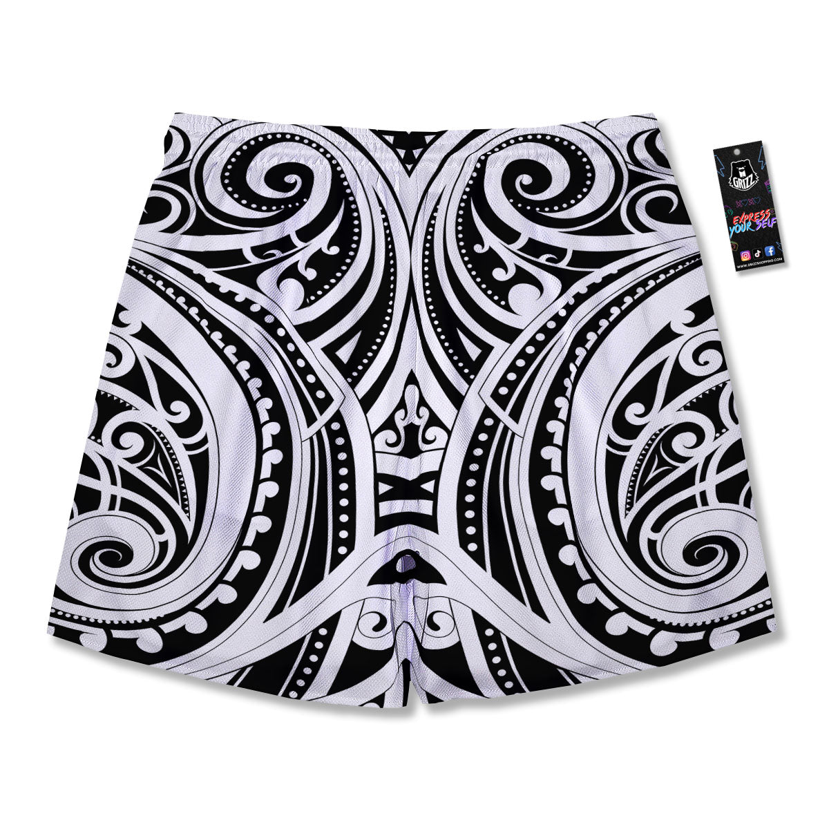 Maori Tattoo White And Black Print Men's Running Shorts-grizzshop
