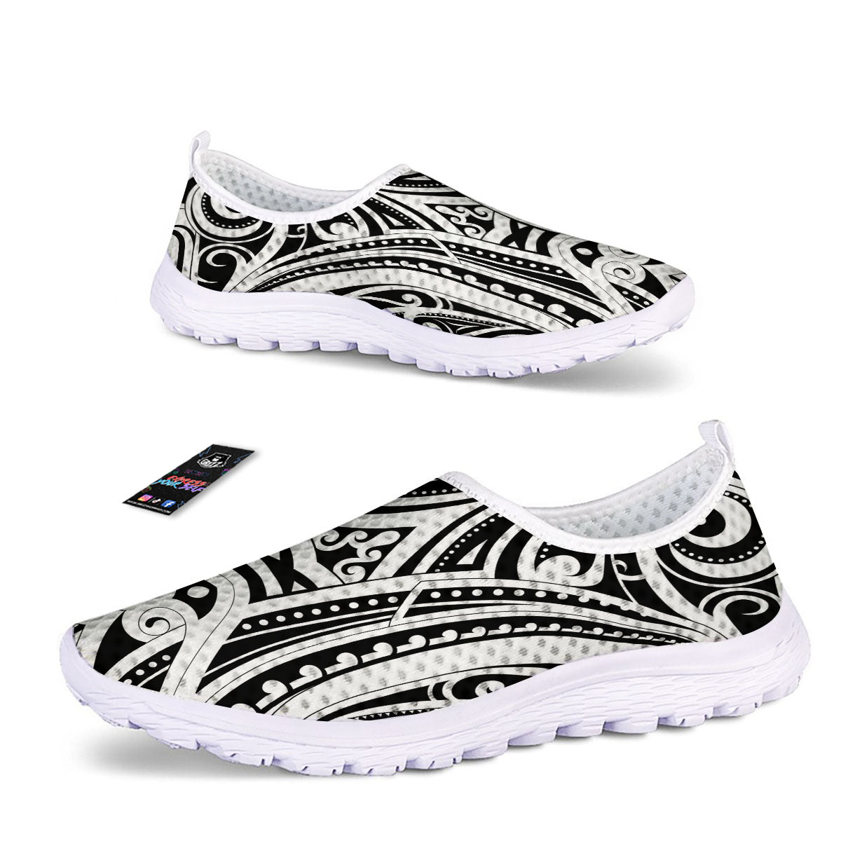 Maori Tattoo White And Black Print Nurse Shoes-grizzshop