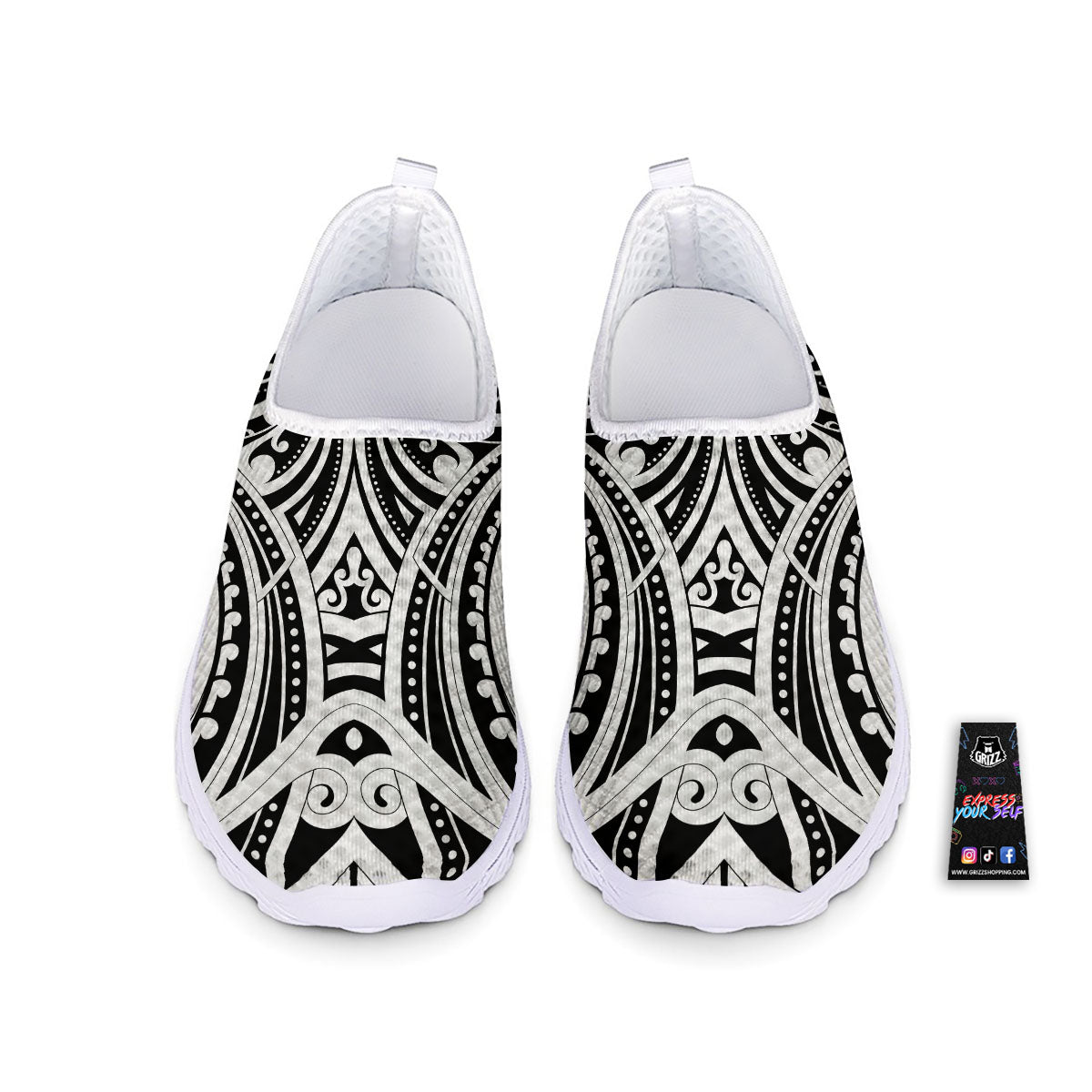 Maori Tattoo White And Black Print Nurse Shoes-grizzshop