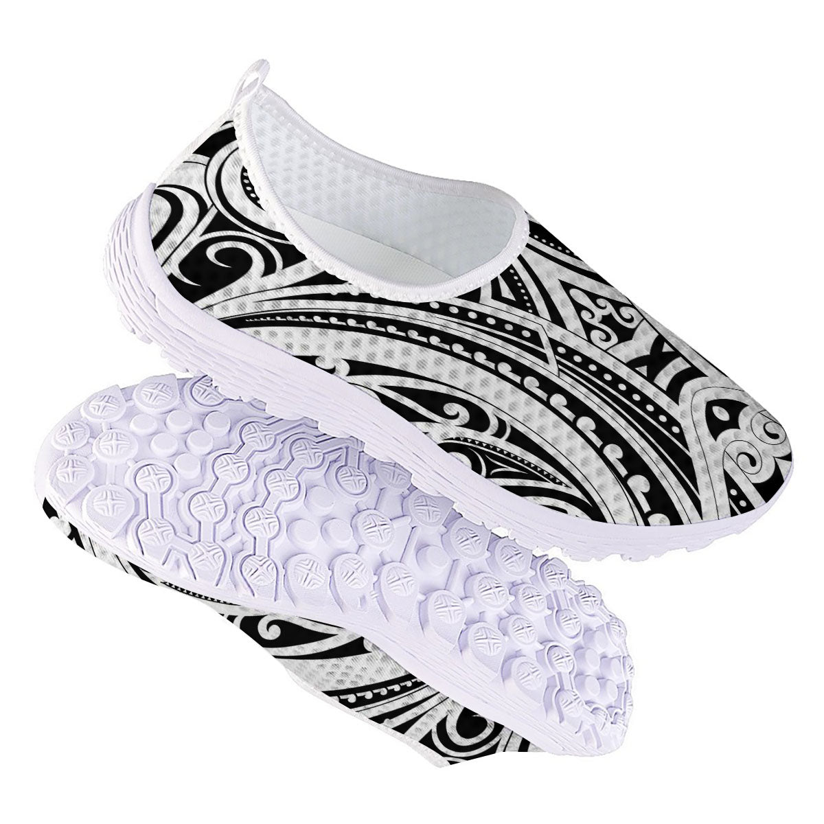 Maori Tattoo White And Black Print Nurse Shoes-grizzshop
