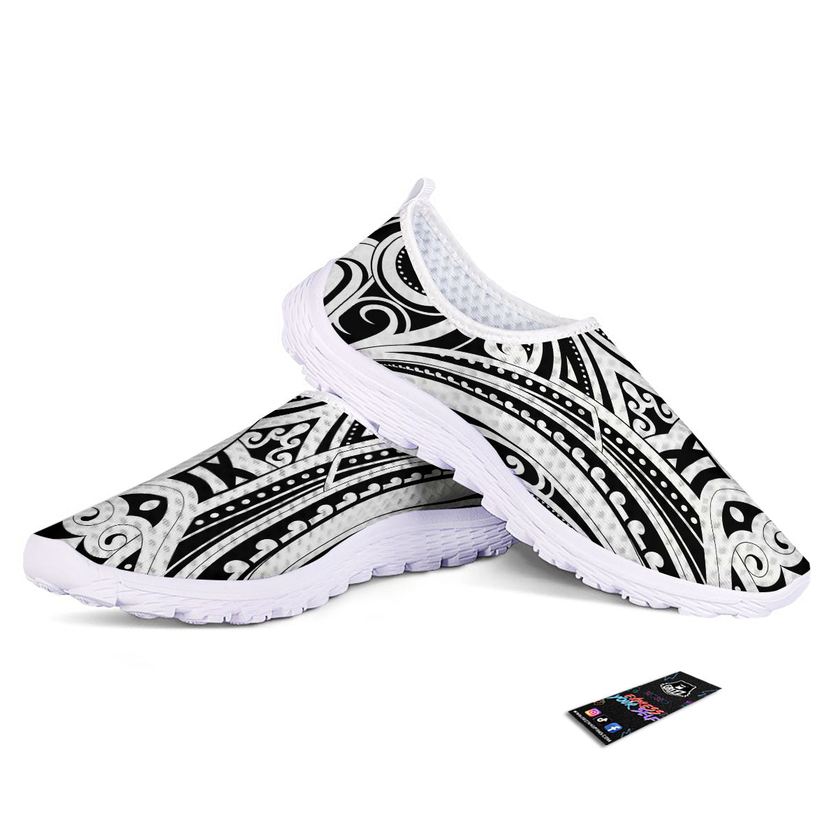 Maori Tattoo White And Black Print Nurse Shoes-grizzshop