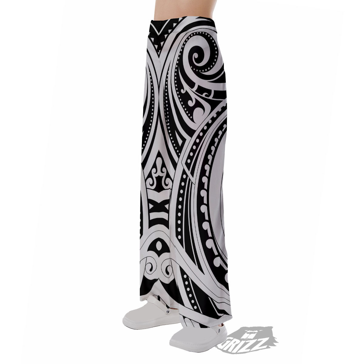 Maori Tattoo White And Black Print Pajama Pants-grizzshop