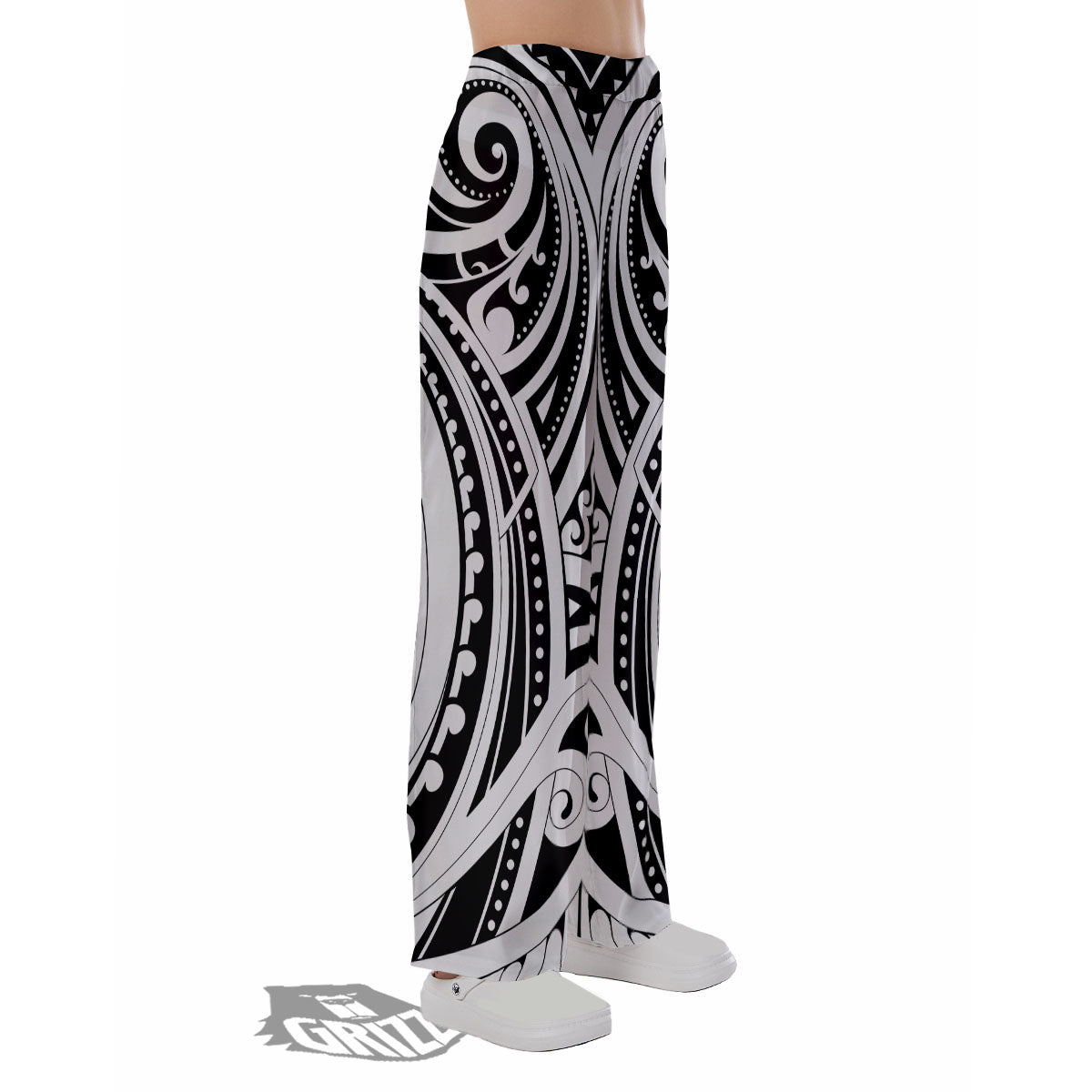 Maori Tattoo White And Black Print Pajama Pants-grizzshop